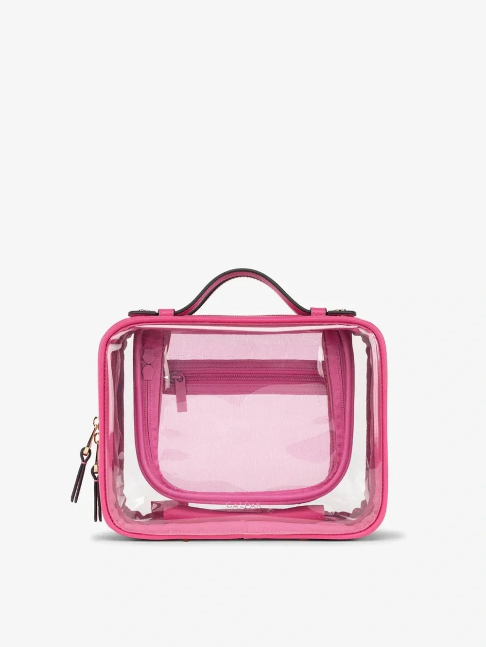 Calpak Hot Pink Clear Travel Cosmetic Case with Dual Handles